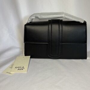 Kayla + Ava Black Vegan Leather Convertible Shoulder Crossbody Handbag